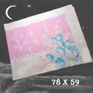 Vintage TABLECLOTH is Linen Pink & White & Turquoise 59 x 78" BIG!